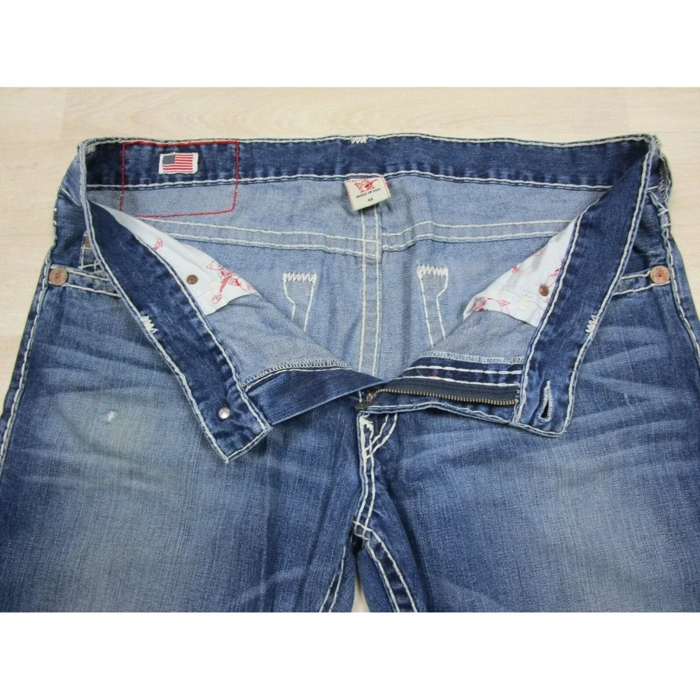 True Religion Mens Designer Jeans -Bobby Super T World Tour USA Straight 42x33.5